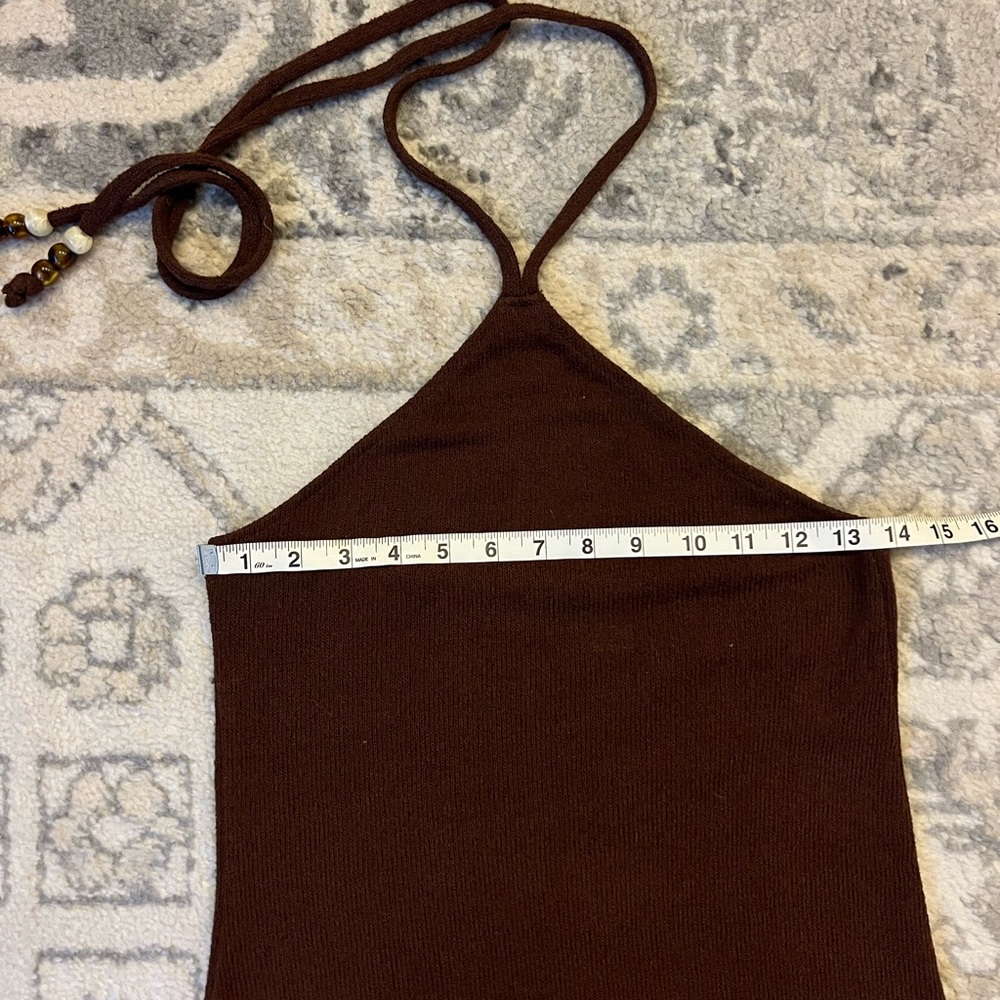 H&M Brown Mini Beaded Halter Vacation Dress - Size Medium - Picture 5 of 6